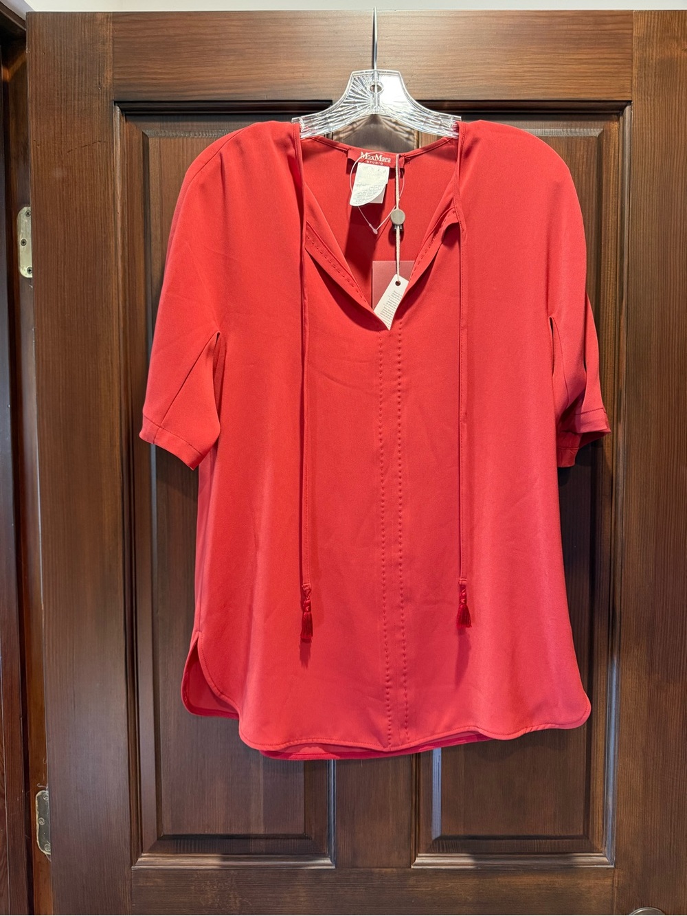 MaxMara Studio orange V-Neck Tie Blouse
